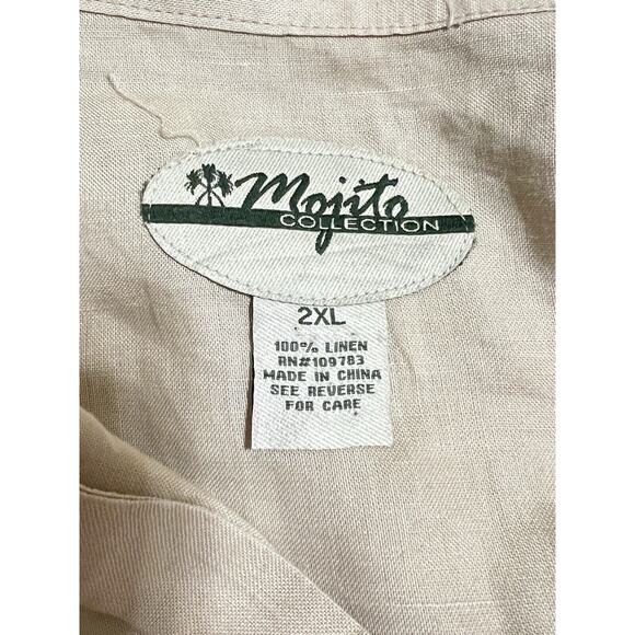 Mojito Linen Shirt Men’s 2XL Tan Square Button Short Sleeve Camp Beach Vacation - Picture 5 of 5